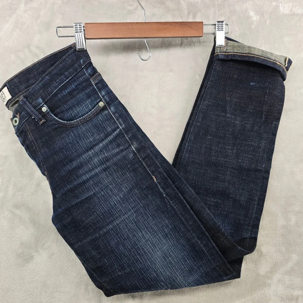 Naked & Famous Jeans Mens 32x30 Dark Blue Raw Selvedge Denim Slubby Slim Fit